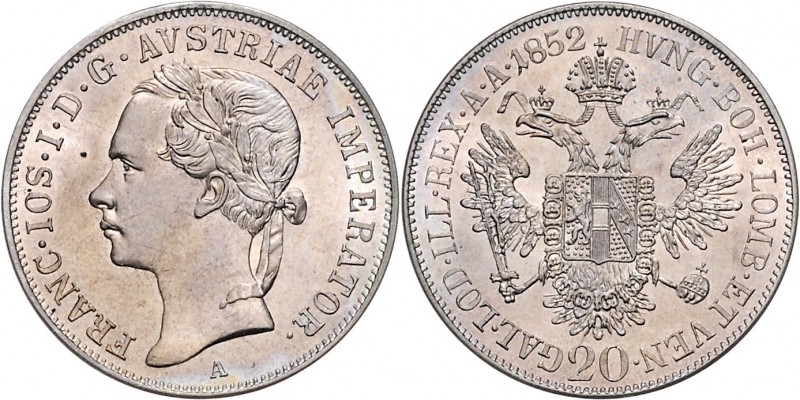 Franz Joseph I. 1848 - 1916 20 Kreuzer 1852 A Wien Linkskopf Fr. 1557 6,66g stgl