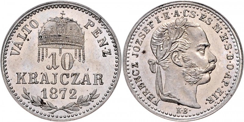 Franz Joseph I. 1848 - 1916 10 Krajczar 1872 Wien Fr. 1605 1,73g f.stgl