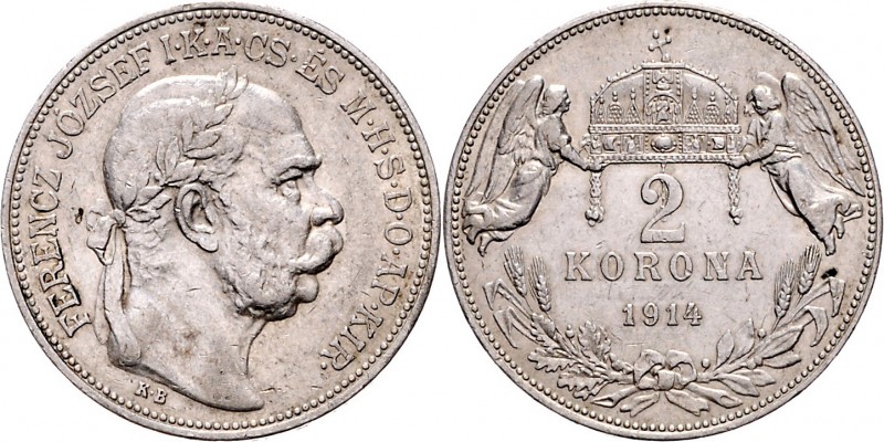 Franz Joseph I. 1848 - 1916 2 Korona 1914 KB Kremnitz Fr. 2113 10,08g f.vz