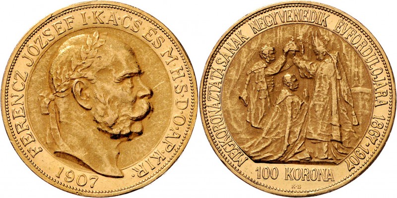 Franz Joseph I. 1848 - 1916 100 Korona 1907 KB Kremnitz Fr. 2193 33,94g vz