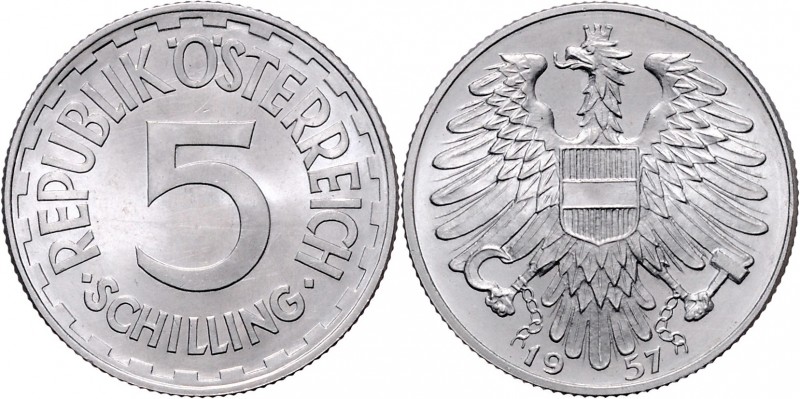 2. Republik seit 1945 5 Schilling 1957 Wien Her. 38 4,00g stlg