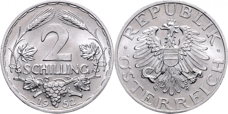 2. Republik seit 1945 2 Schilling 1952 Wien Her. 53 2,81g stlg