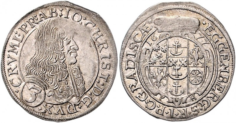 Eggenberg Johann Christian 1664 - 1710 3 Kreuzer 1677 Krumau Doneb. 3327 1,69g v...