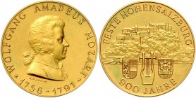 Salzburg unter österreichischer Regierung 1816 - 1938 Bronzemedaille 1931 Salzburg vergoldet, 900 Jahre Burg Hohen Salzburg, von A. Hartig, Dm 36 mm N...