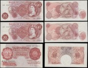 Bank of England (7) a selection of various O'Brien 10 Shillings and 1 Pounds circa 1955-60's QE2 portrait & Britannia medallion examples in mixed grad...