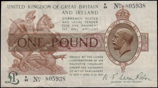 One Pound Fisher First issue T24 Black serial number Dot in No. issue 30th Septe...