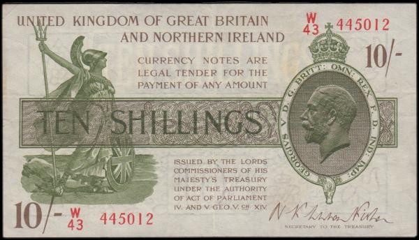Ten Shillings Fisher Third issue T33 No. Omitted Northern Ireland in title issue...