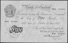 Five Pounds Peppiatt White note B264 Post-war Thin paper Metal thread LONDON branch issue dated 12th June 1947 serial number M42 075861, a pleasing ve...