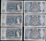 Five Pounds Fforde QE2 portrait & seated child Britannia 1967 (5) a presentable circulated group in VF - GVF and includes examples of the 2 prefix typ...