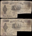 Stockton on Tees Bank 5 Pounds For Jonathan Backhouse & Company, cut-cancelled (Outing 2050c; Grant 2766) dated 1st September 1887 (2) No. A/C 1588 & ...