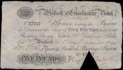 Wisbech & Lincolnshire Bank, Wisbech 5 Pounds dated 1st November 1894 No. X7747 For Gurney, Birkbeck, Barclay & Buxton, triangular cut-cancelled acros...