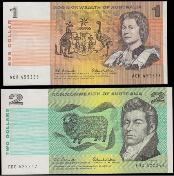 Australia (2) a pair of the Reserve Bank 1966 signatures Coombs & Wilson issues ...