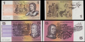 Australia (4) very pleasing high-grade assortment about UNC or near to UNC comprising a 1 Dollar Pick 42 (McD 105; Rks. 75) 1974 signatures Phillips &...