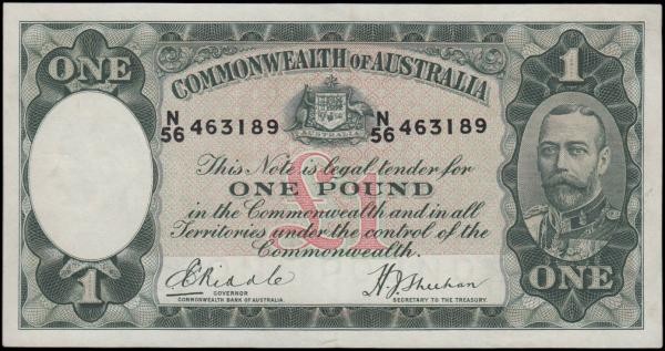 Australia Commonwealth Bank 1 Pound King George V Pick 22a (McD 44, Rks. 28) ND ...
