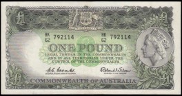 Australia Reserve Bank 1 Pound Queen Elizabeth II Pick 34 (McD 52, Rks. 34b) ND 1961-65 signatures Coombs & Wilson serial number HK/62 792114, present...