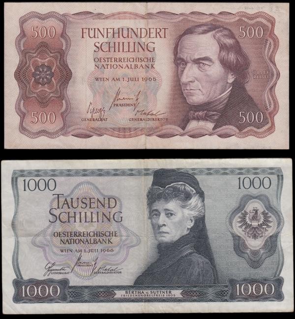 Austria Oesterreichische National bank (2) a pair of high denomination notes for...