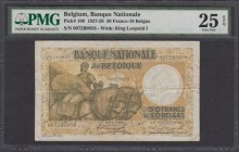 Belgium Banque Nationale 50 Francs / Frank = 10 Belgas / Belga Pick 100 dated 14th September 1927 serial number 0072B0958, in a PMG holder and graded ...