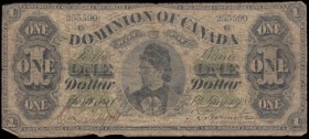 Canada Dominion of Canada 1 Dollar Pick 18a (DC-8e) variety with value numerals in the corners dated 1st June 1878 Payable at Montreal blue serial num...