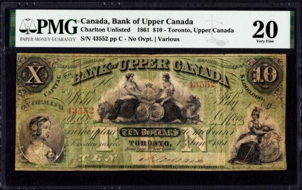 Canada The Bank of Upper Canada, York (Toronto) 10 Dollars Pick S2037 (Charlton ...