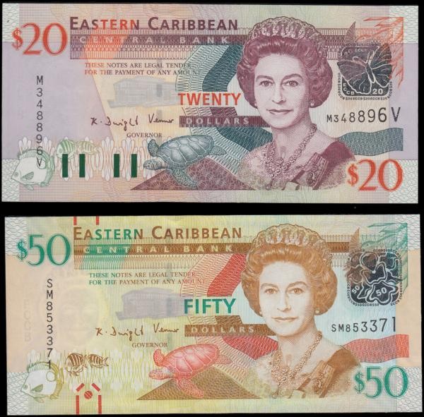 Eastern Caribbean (2) a high grade QE2 portrait pair, UNC or near so, consisting...