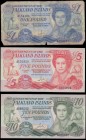 Falkland islands (3) a mostly high grade QE2 portrait signature H. T. Rowlands trio, about UNC - UNC and a VG-Fine example, consisting of the 1 pound ...