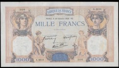 France (2) a pair of 1000 Francs including "Ceres Et Mercure" Type 1927 modified Pick 90c (Fayette F38.30) dated 20th October 1938 signatures de Blett...