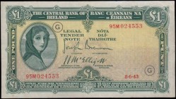 Ireland (Republic) Central Bank Lady Lavery 1 Pound 'War Code' Letter G in black Pick 2D (PMI LTN 22, BY E079) dated 8th June 1943 series 95M 024553 s...