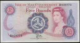 Isle of Man 5 Pounds Pick 35a (BY IM43a; IOMPM M524) ND 1979 (15th December 1980) signature Dawson title Treasurer of The Isle of Man serial number B ...