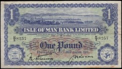 Isle of Man Bank Limited 1 Pound Pick 6b (BY IM3b; IOMPM M279) dated 30th August 1941 series H/3 8257 signatures J. N. Ronan & C. M. Watterson, a Scar...