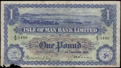 Isle of Man Bank Limited 1 Pound Pick 6c (BY IM3d; IOMPM M281) dated 1st December 1953 series Z/3 3486 signatures J. N. Ronan & R.H. Kelly, a Scarce a...