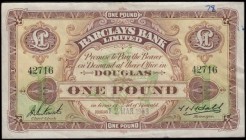 Isle of Man Barclays Bank Limited 1 Pound Pick 1c (BY IM18f; IOMPM M346) dated 12th March 1958 signatures T. Hall & J. Butterworth serial number 42716...