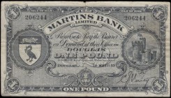 Isle of Man Martins Bank Limited 1 Pound Pick 19b (BY IM13e; IOMPM M326) dated 1st May 1953 signature C. J. Verity serial number 206244, Fine with an ...