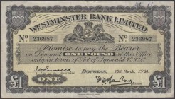 Isle of Man Westminster Bank Limited 1 Pound Pick 23Ab (BY IM10e, IOMPM M314) dated 15th March 1960 with date partially stamped and printed signatures...