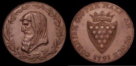 Halfpenny 18th Century Cornwall - County 1791 Obverse: Druid's head left, Reverse Shield of Arms and coronet DH2 EF/NEF