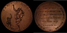 Halfpenny 19th Century Middlesex Heslop's undated Obv: A man and a monkey in postures, Reverse: Legend in 6 lines, Plain edge DH336b EF the reverse wi...