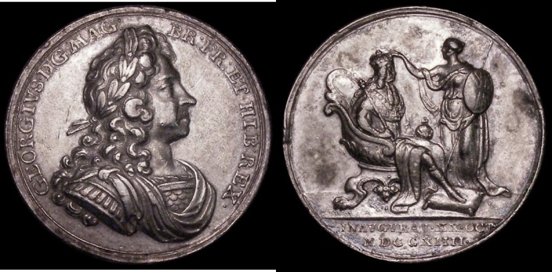 Coronation of George I 1714 34mm diameter in silver by J.Croker, Eimer 470 the o...