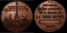 France Eiffel Tower Bronze Medal Summit Ascension Souvenir 1889 42mm diameter in bronze Obverse: A view of the Eiffel Tower against a combination back...