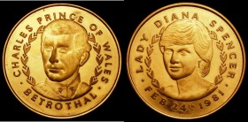 Prince Charles and Lady Diana Spencer Royal Engagement 1981 38mm diameter in 9 carat gold, 29.29 grammes. Obverse: Prince Charles almost facing, withi...