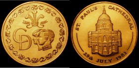 Prince Charles and Lady Diana Spencer Royal Wedding 1981 38mm diameter in 9 carat gold, 29.04 grammes. Obverse: Conjoined busts of Prince Charles and ...