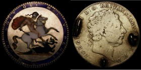 Enamelled Crown 1819 reverse enamelled in 6 colours, fair workmanship, the obverse with pin mounting fixtures
