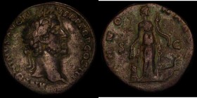 Roman Ae Sestertius Antoninus Pius Obverse: Laureate head right ANTONINVS AVG PIVS P P TR P COS III, Reverse: Annona standing right, holding cornucopi...