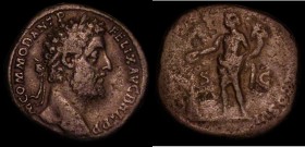Roman Sestertius Commodus 190AD Obverse: Bust right, laureate, M COMMOD ANT P FELIX AVG BRIT PP, Reverse: Genius standing left holding a patera and co...