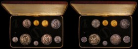 1887 Victoria Golden Jubilee Gold and Silver Currency Set (9 coins) Sovereign and Half Sovereign along with Crown, Double Florin (Arabic 1), Halfcrown...