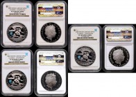 Five Pound Crowns 2009 3-Year Countdown to the London Olympics S.4920 Silver Proof Piedforts with the blue Olympic logo on each reverse (3), in NGC ho...