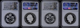 Five Pound Crowns 2018 Four Generations of Royalty Silver Proof Piedforts. Reverse: Four initials ECWG, E, C and W crowned, FOUR GENERATIONS OF THE RO...