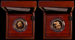 Five Pounds Gold 2018 with commemorative mintmark '65 in crown' to the right of the date S.SE16 BU in the Royal Mint box of issue with certificate and...