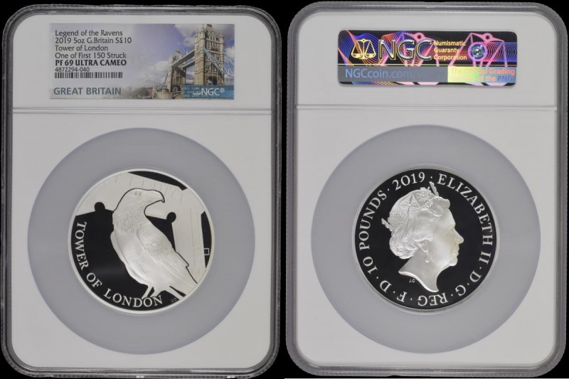 Ten Pounds 2019 The Tower of London - Legend of the Ravens 5oz. Silver Proof S.M...