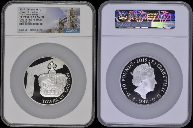 Ten Pounds 2019 Tower of London - The Crown Jewels 5oz.Silver Proof. S.M13, Reve...