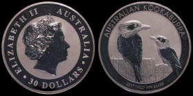 Australia 30 Dollars Kookaburra 2017P One Kilo of .999 Silver Lustrous UNC lightly toned with a few light hairlines, in capsule, no certificate