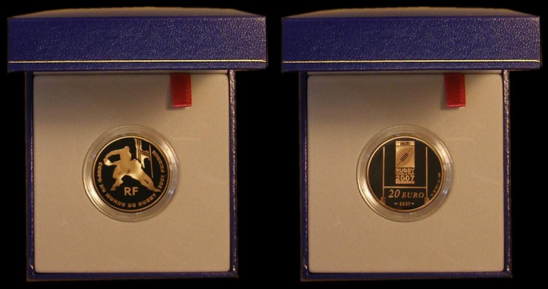 France 20 Euros 2007 Rugby World Cup Gold Proof, 17 grammes of .920 gold, unlist...